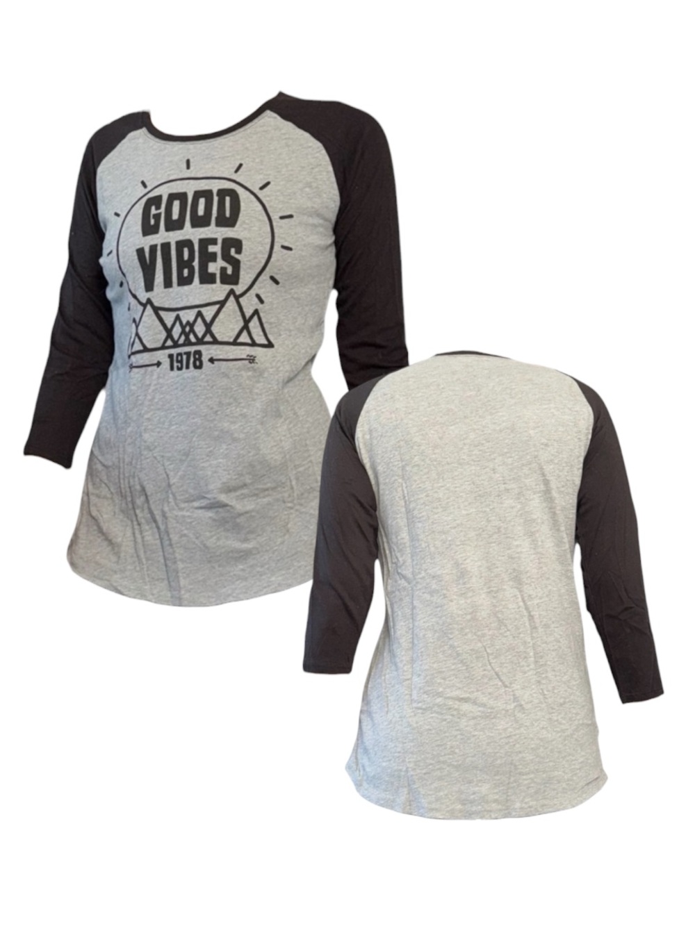 Good Vibes Graphic Raglan Tee - Black and Gray